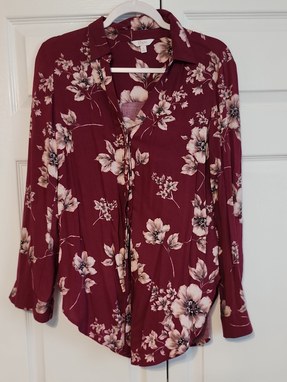 Candie's Burgundy Floral Button-Down Shirt